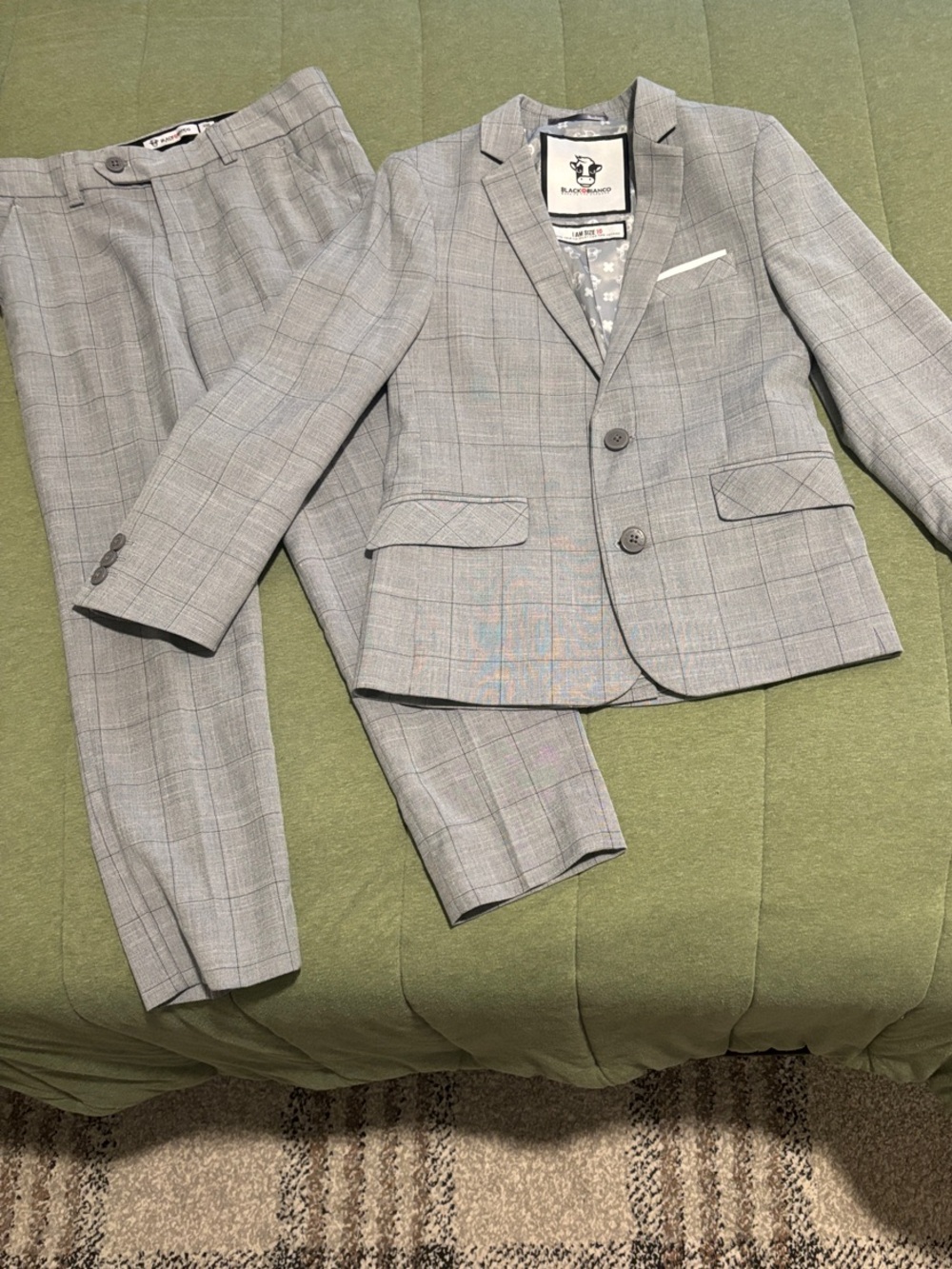 Stylish Boys Light Gray Plaid Suit Set by Black Bianco
